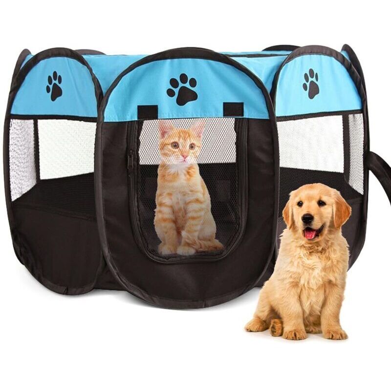 Faltbarer Haustierlaufstall 74 x 74 x 43 cm, EUBSWA Idealer Laufstall für Hunde, Katzen, für den Innen- und Außenbereich (Blau)