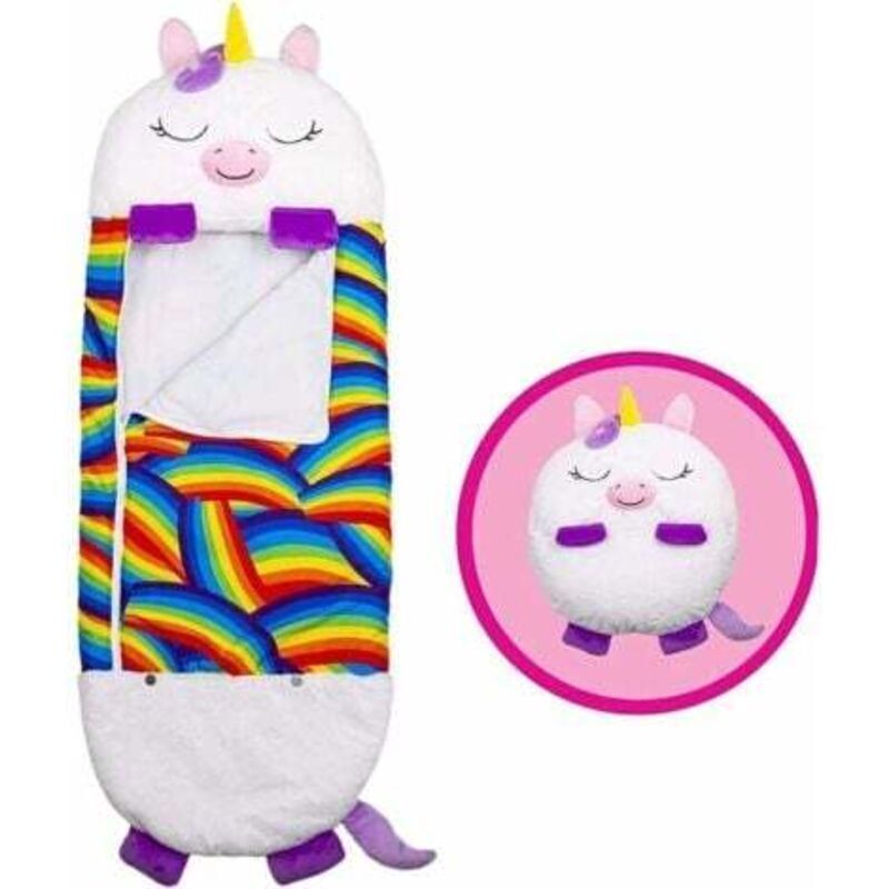 Faltbarer Schlafsack mit Kissen, 2-in-1, Anti-Kick-Schlafsack für Kinder, weißes Einhorn-Design