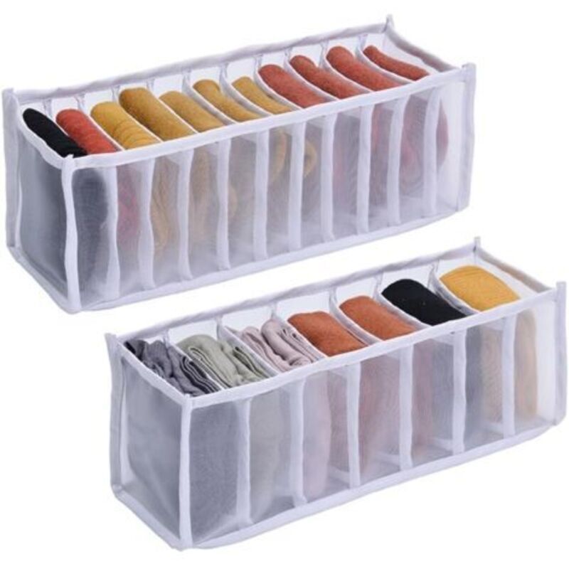 Faltbarer Schubladenorganizer – 2-teilig, Aufbewahrung für Unterwäsche, Socken, Unterwäsche, Babykleidung, Krawatten, Weiß