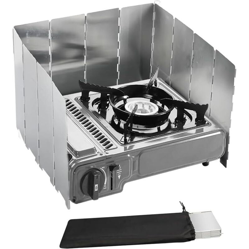 Faltbarer Windschutz, 12 Aluminiumplatten, tragbarer Campingkocher-Windschutz, Windschutz für Camping, Wandern, Picknick, Gaskocher
