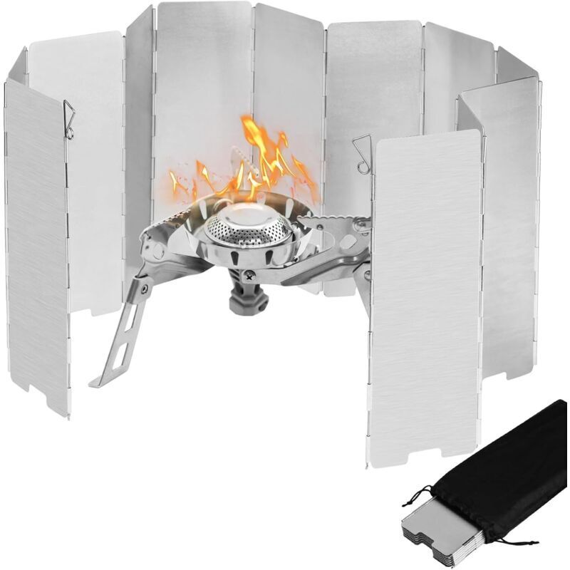 Faltbarer Windschutz, 12-teiliges Camping-Windschutzsystem, faltbarer Aluminium-Windschutz, Windschutz für Campingkocher, Picknick-Gaskocher usw.