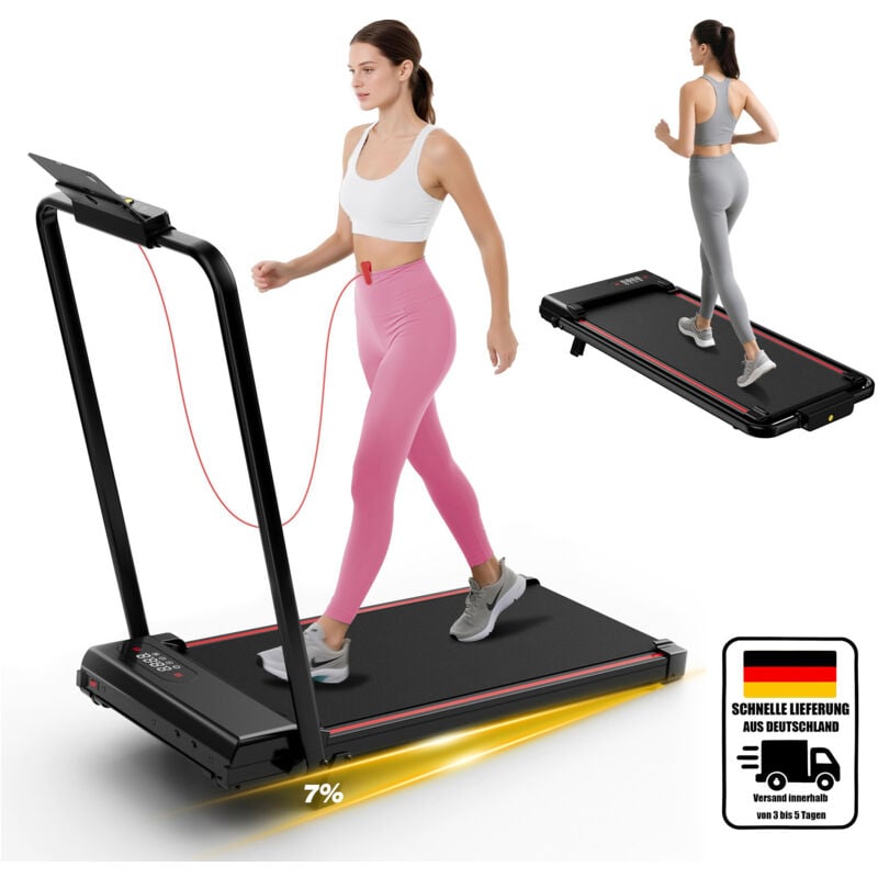 Faltbares Laufband für Zuhause, 1–8 km/h, tragbares Laufband mit Fernbedienung und LED-Anzeige, 1400-W-Motor, keine Montage erforderlich (schwarz)