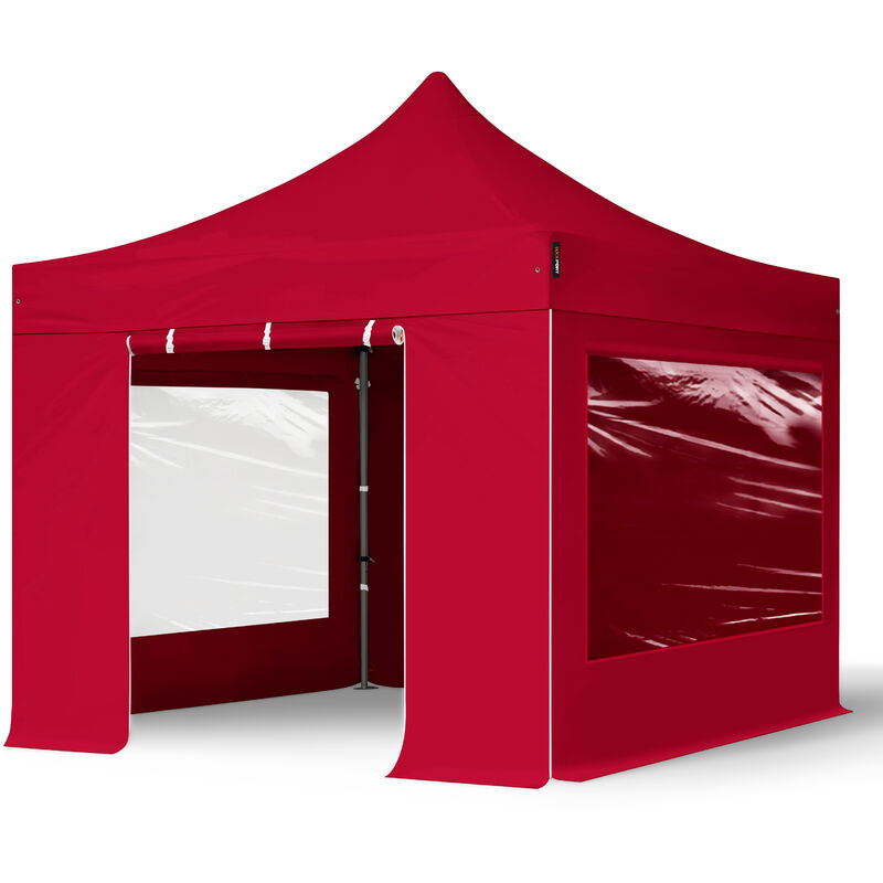 3x3 m Faltpavillon, premium Stahl 40mm, Seitenteile mit Panoramafenstern, rot