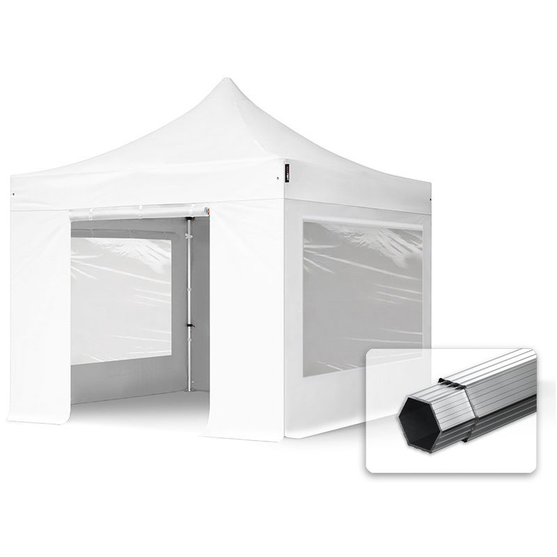 3x3 m Faltpavillon professional Alu 40mm, Seitenteile mit Panoramafenstern, weiß