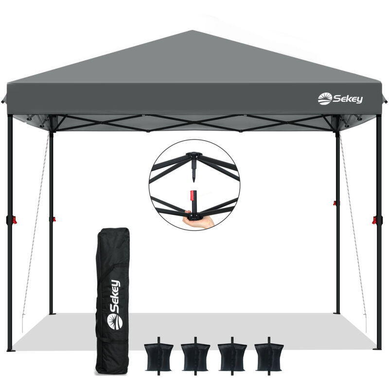 Sekey Faltpavillon 3x3m Pop Up Pavillon Partyzelt mit 4 Sandsäcken, Wasserdicht - UV-Schutz 51+, für Festival, Events, Picknicks, Grau