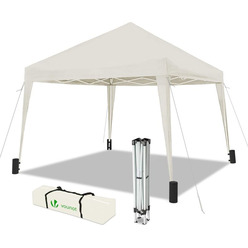 VOUNOT® Pavillon 3x3m mit 4 Sandsäcken, Pop Up Faltpavillon, Faltbar Gartenzelt Partyzelt, Weiß
