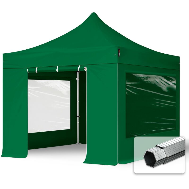 3x3 m Faltpavillon professional Alu 40mm, Seitenteile mit Panoramafenstern, dunkelgrün
