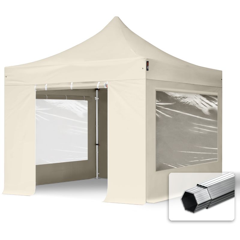 3x3 m Faltpavillon professional Alu 40mm, Seitenteile mit Panoramafenstern, creme