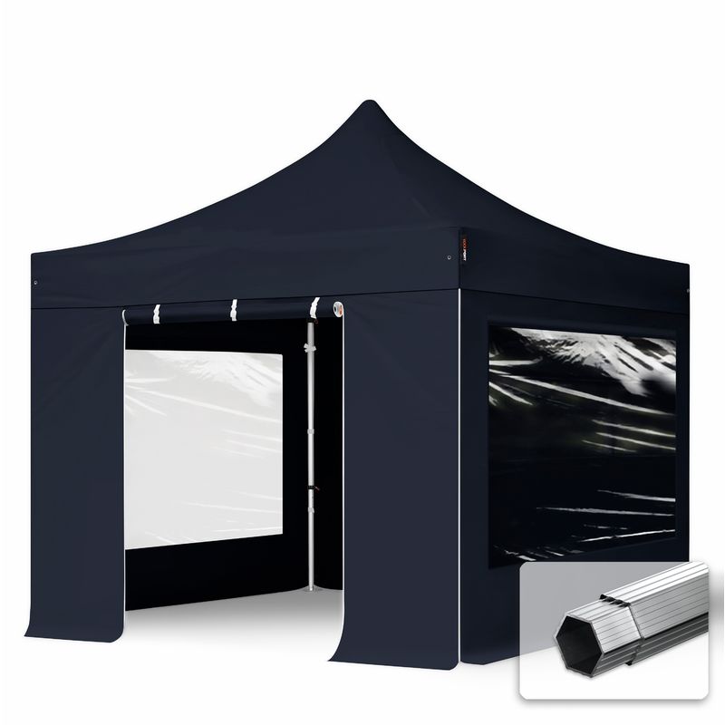3x3 m Faltpavillon professional Alu 40mm, Seitenteile mit Panoramafenstern, schwarz