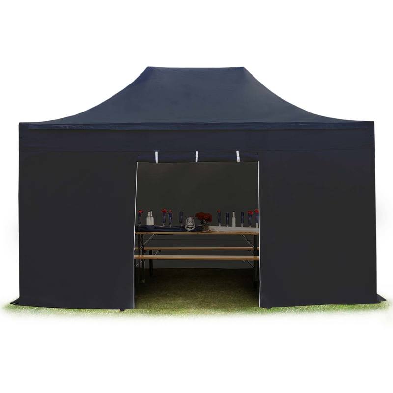 3x4,5 m Faltpavillon, premium Stahl 40mm, Seitenteile ohne Fenster, schwarz