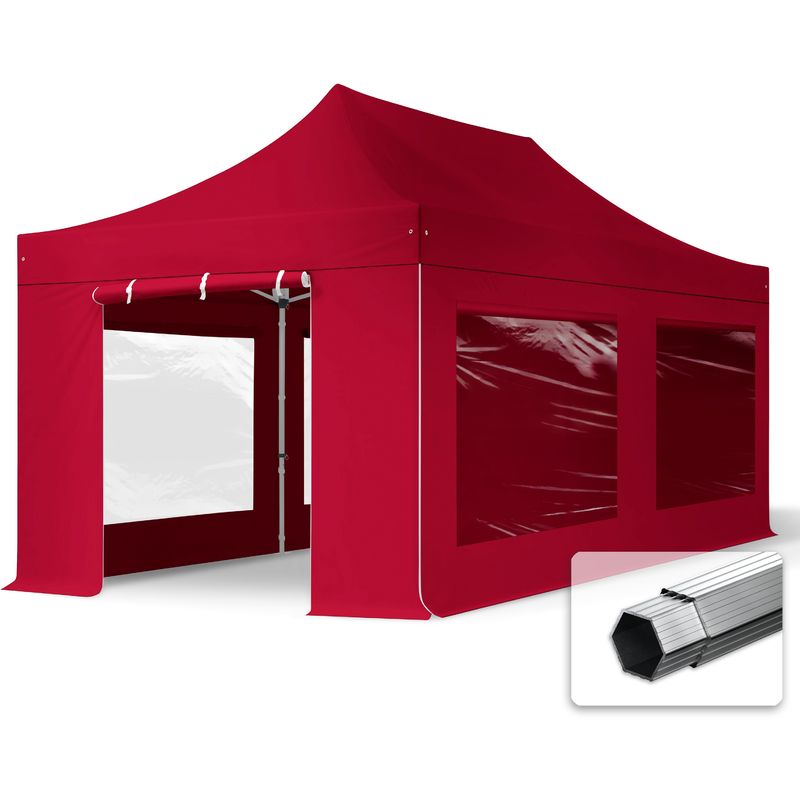 3x6 m Faltpavillon professional Alu 40mm, Seitenteile mit Panoramafenstern, rot