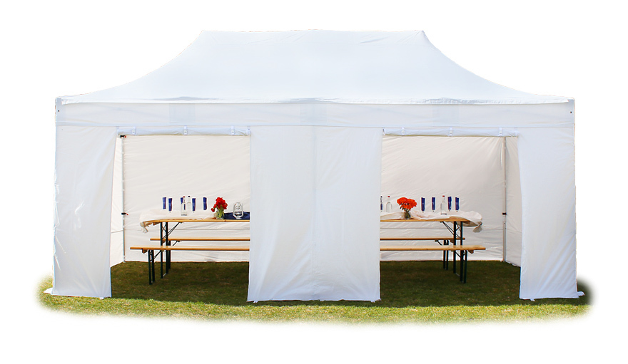 3x6 m Faltpavillon, PROFESSIONAL Alu 40mm, Seitenteile ohne Fenster, weiß