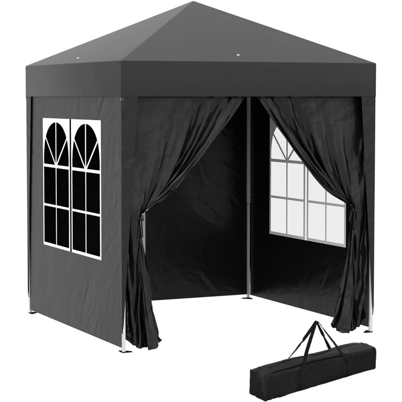 Outsunny Pavillon 2x2m Wasserdicht, Pop-up Faltpavillon mit 4 Seitenwänden, Abflusslöcher Fenster, faltbar Partyzelt UV 30+, Gartenzelt mit