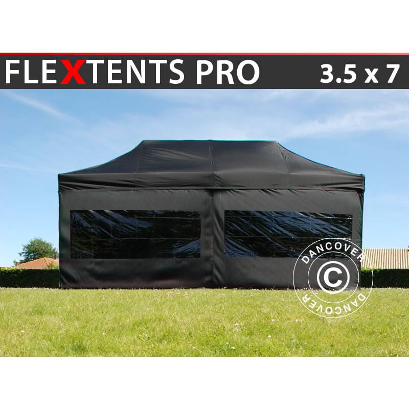 Faltzelt Faltpavillon Wasserdicht FleXtents PRO 3,5x7m Schwarz,