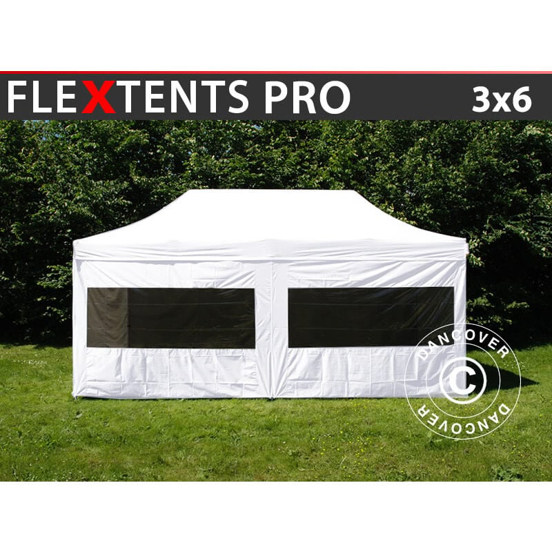 Faltzelt Faltpavillon Wasserdicht FleXtents PRO 3x6m Weiß, mit 6
