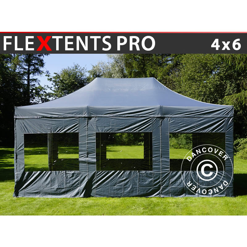 Faltzelt Faltpavillon Wasserdicht FleXtents pro 4x6m Grau, mit 8