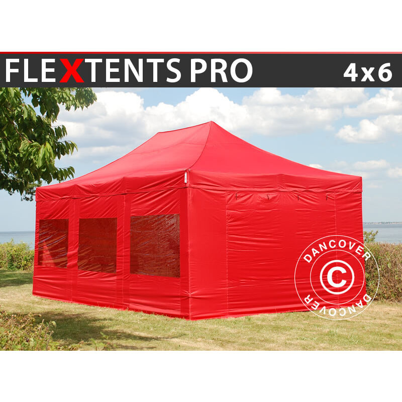 Faltzelt Faltpavillon Wasserdicht FleXtents pro 4x6m Rot, mit 8