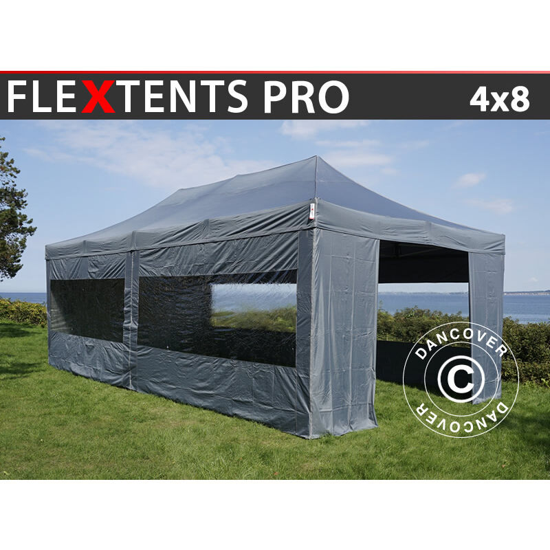 Faltzelt Faltpavillon Wasserdicht FleXtents pro 4x8m Grau, mit 6