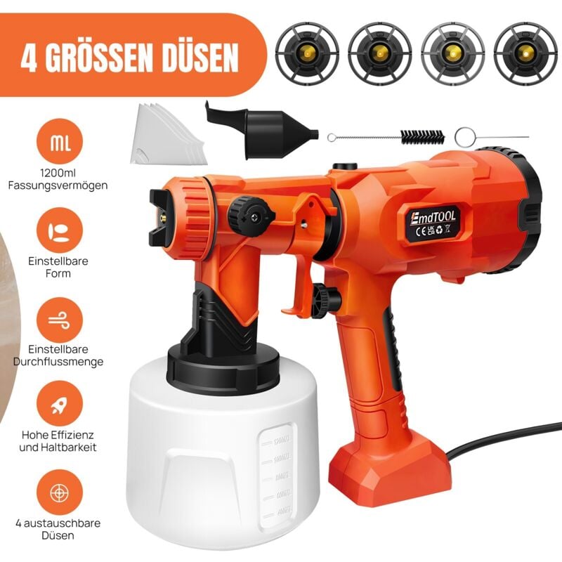 Farbsprühsystem Wandfarbe 1.2L Lasuren Farbsprühgerät Elektrische Spritzpistole