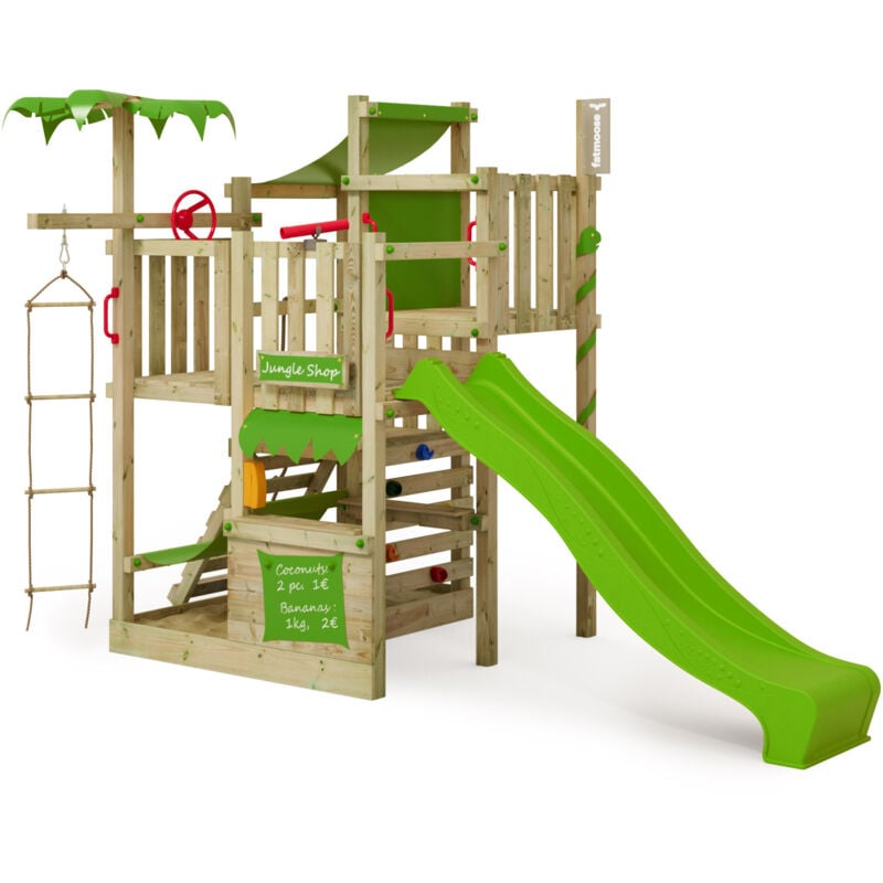 Spielturm CrazyCoconut Club xxl mit Kletterwand, Sandkasten und Rutsche – Apfelgrün - Fatmoose