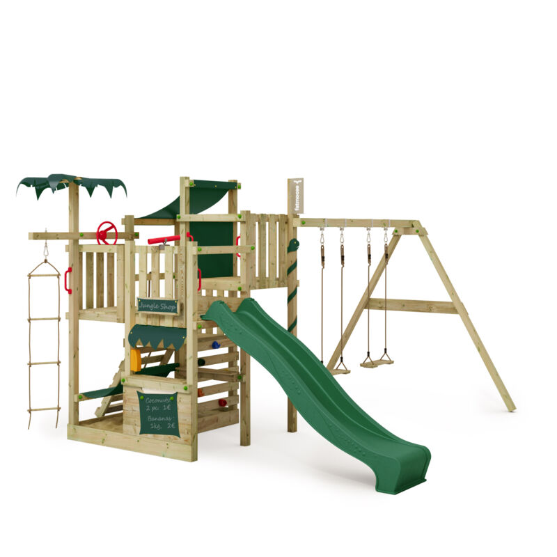 Fatmoose - Spielturm CrazyCoconut Club xxl mit Schaukel, Sandkasten und Rutsche – Grün