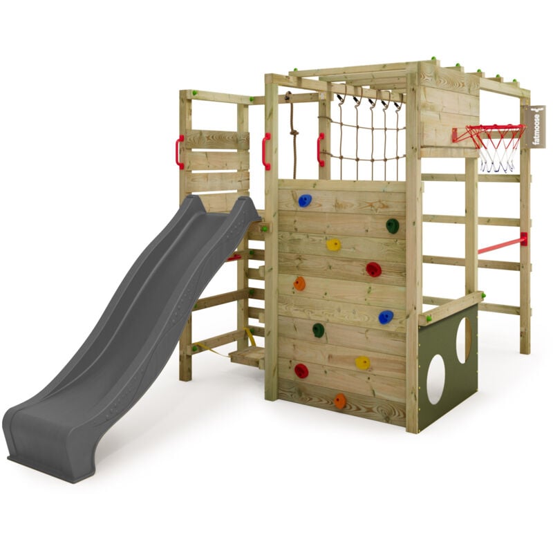 Klettergerüst Spielturm ActionArena mit Rutsche, Gartenspielgerät mit Leiter & Spiel-Zubehör – Anthrazit - Fatmoose