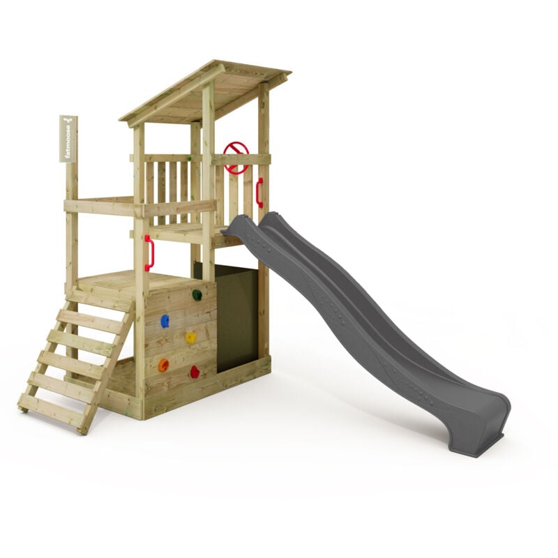 Spielturm Klettergerüst FruityForest mit Rutsche, Kletterturm mit Sandkasten, Leiter & Spiel-Zubehör – Anthrazit - Fatmoose