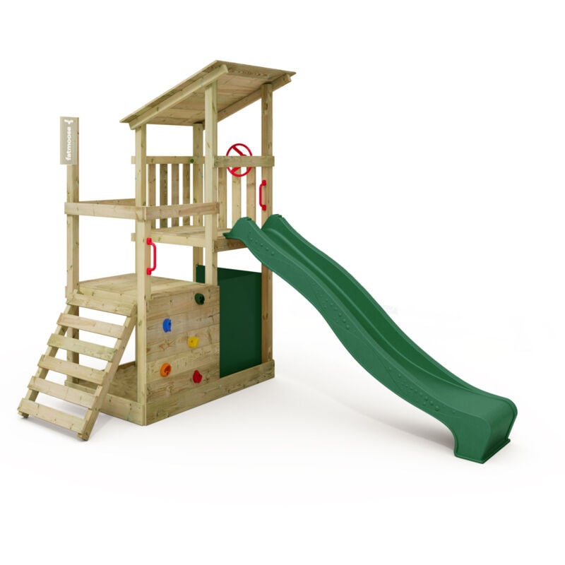 Spielturm Klettergerüst FruityForest mit Rutsche, Kletterturm mit Sandkasten, Leiter & Spiel-Zubehör – Grün - Fatmoose
