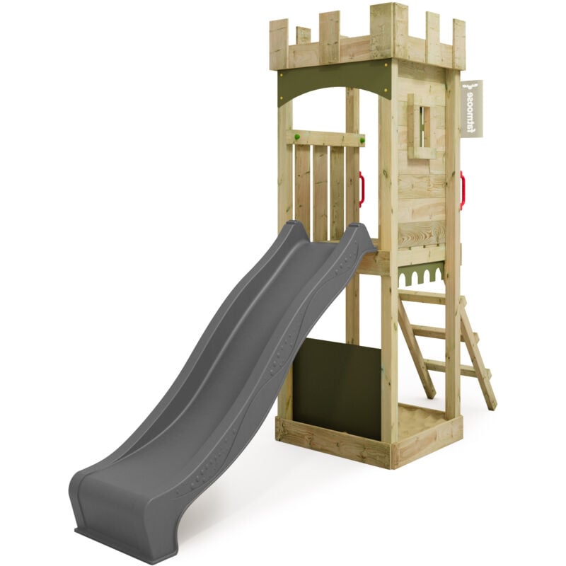 Spielturm Klettergerüst TreasureTower mit Rutsche, Kletterturm mit Sandkasten, Leiter & Spiel-Zubehör – Anthrazit - Fatmoose