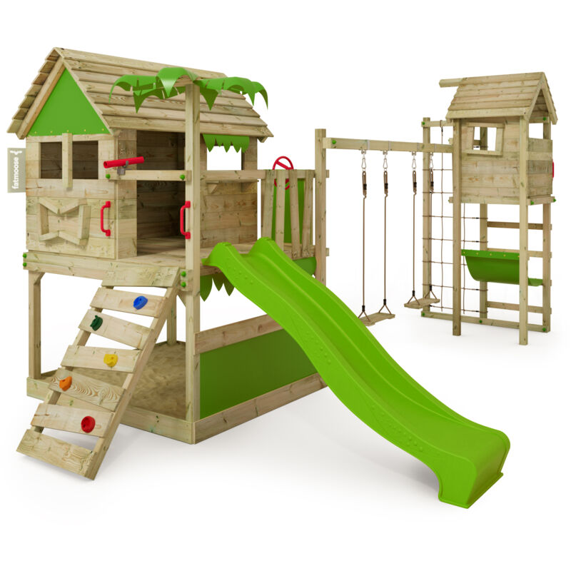 Spielturm Klettergerüst TikaTaka mit Rutsche & TowerSwing, Kletterturm mit Sandkasten, Leiter & Spiel-Zubehör - Apfelgrün - Fatmoose