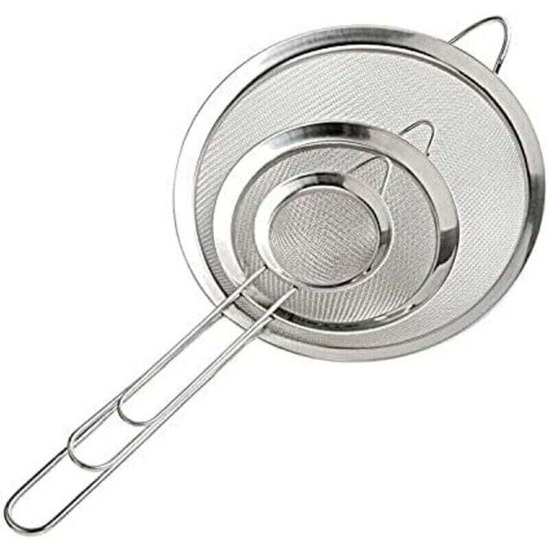 Feinmaschiges Sieb/Abtropfsieb mit Griff – 3-teilig (7/12/18 cm) zum Abtropfen von Nudeln/Reis/Gemüse/Eiweiß, Küchenutensil