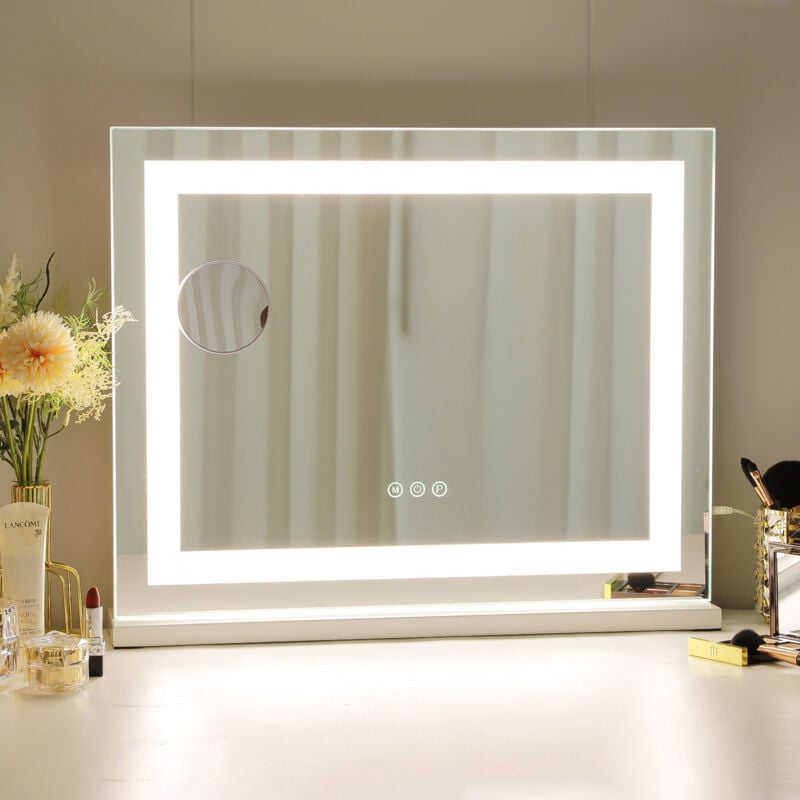 Fenchilin - Spiegel mit Lampe kann 3 Lichteffekte einstellen hängt an der Wand / Schreibtisch Dual-Use-Spiegel Make-up-Spiegel Badezimmerspiegel