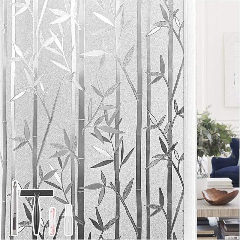 Fensterfolie, statisch haftende Fensterfolie, nicht klebend, blickdicht, UV-Schutz für die Küchendekoration, Schlafzimmer, Bambusmuster, 44,5 x 200 cm