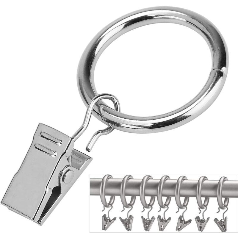 Odipie - Fenstervorhangringe mit Clips (Φ25 mm) (16 Stück) – rostfreie Edelstahl-Vorhang-Clip-Ringe aus Metall für Vorhanggewicht, Kunstausstellung,