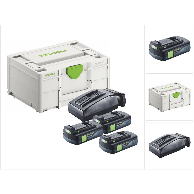 Energie Set 3x bp 18 Li 3,0 c Akku 18 v 3,0 Ah / 3000 mAh Li-Ion ( 3x 577658 ) + tcl 6 Ladegerät ( 201135 ) + Systainer - Festool