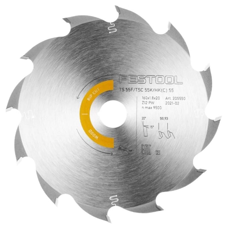 Kreissägeblatt wood rip cut hw 160x1,8x20 PW12 – 205550 - Festool