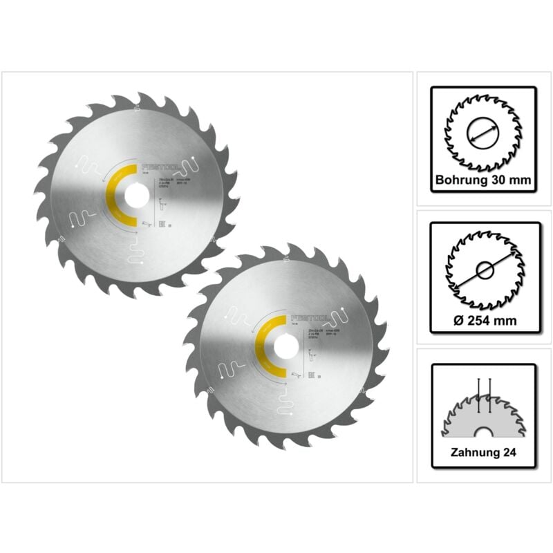 Panther Kreissägeblatt Set 2x PW24 254 x 2,4 x 30 mm ( 2x 575974 ) für tks 80 Tischkreissäge - Festool