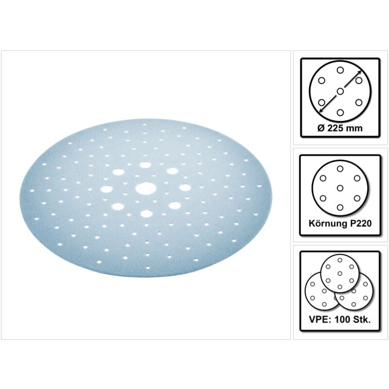 Stf D225/128 Schleifscheibe Granat P220 225 mm 100 Stk. ( 4x 205662 ) für Langhalsschleifer planex - Festool