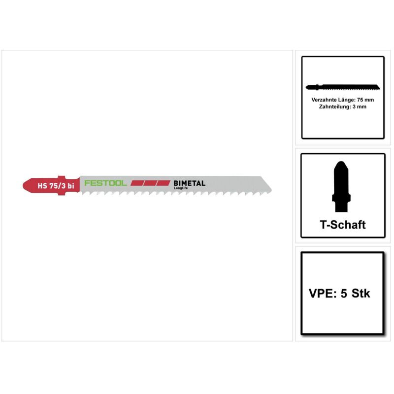 Stichsägeblatt hs 75/3 BI/5 - 5 Stück - Festool