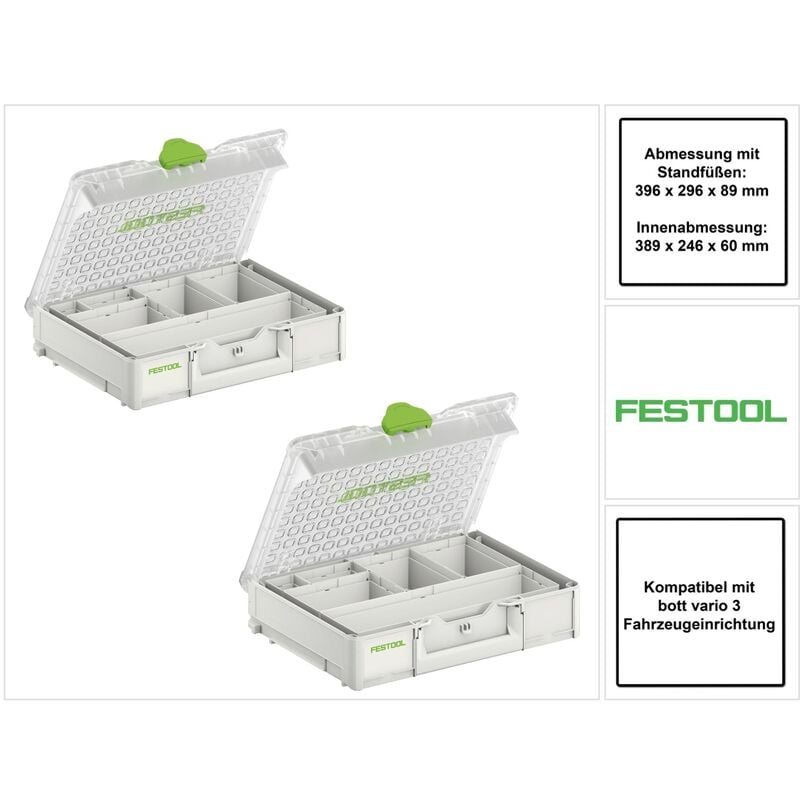 Systainer Organizer SYS3 org m 89 6xESB 2 Stk. ( 2x 204854 ) Kleinteile Koffer mit Einsatzboxen - Festool