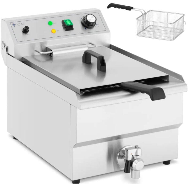Royal Catering - Elektro-Fritteuse Gastro Kaltzonen Fritteuse Kapazität 16 l 3000 w Ablasshahn