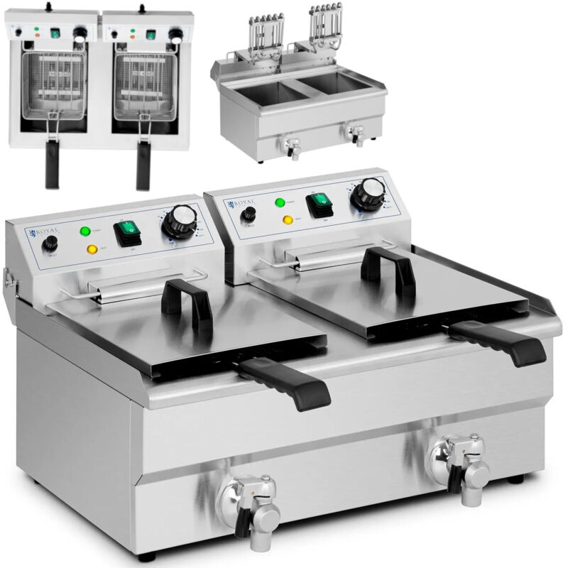 Royal Catering - Friteuse Edelstahl Doppel Fritteuse Elektro Kapazität 2 x 9 l Gastro 6000 w