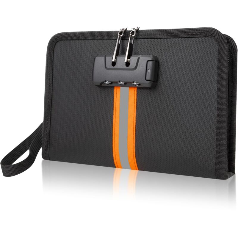 Feuerfester Geldbeutel, Geldbeutel mit Schloss und Reißverschluss, Safe, feuerfest, wasserdicht, geeignet für Bargeld, Handys, Schlüssel, Kreditkarten