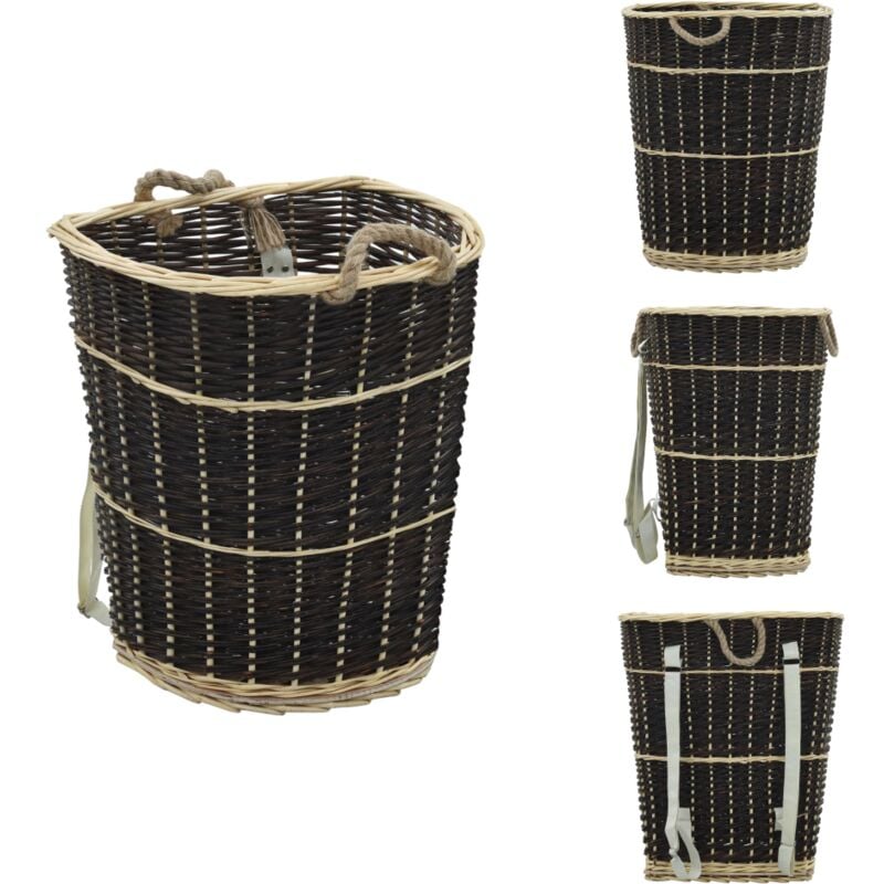 Holzkorb mit Trageriemen 57 x 51 x 69 cm Natur Weide - Brennholzkorb - Holzkörbe - Lagerung Brennholz - Weidenkorb - Rucksack