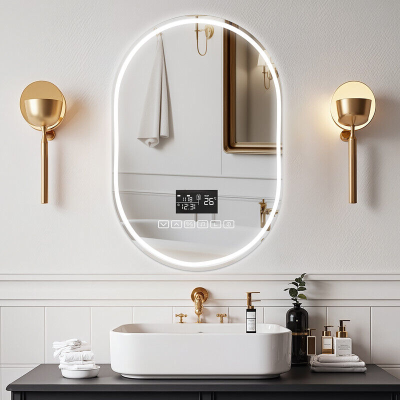 FIANAO – Beleuchteter Badezimmerspiegel – 60 x 90 cm – Antibeschlagfunktion – Stereoanlage mit Bluetooth-Lautsprecher – Hochwertiges Sicherheitsglas
