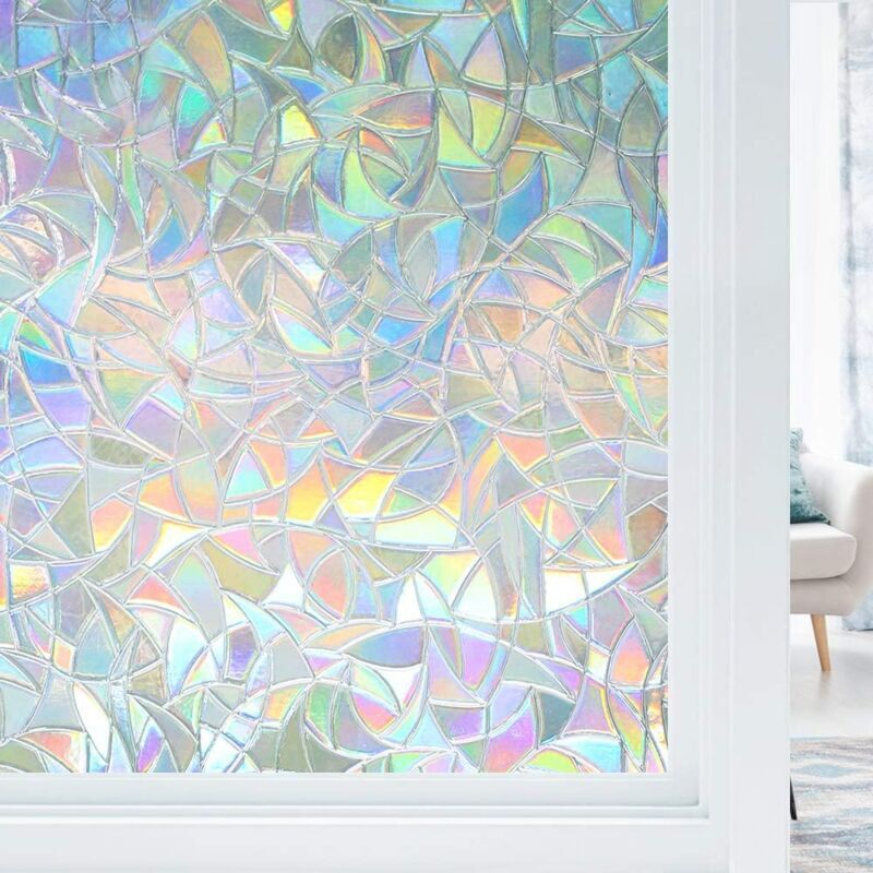 Elektrostatische Fensterfolie mit Regenbogeneffekt, dekorative Fensterfolie, 3D-UV-Schutz, 45 x 200 cm