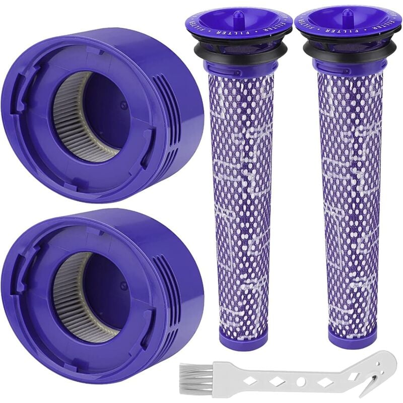 Filter für Dyson V8 V7 Staubsauger, Ersatzteile Dyson V8 Zubehör Filter mit Reinigungsbürste für Dyson V8/V7, 2 HEPA-Nachmotorfilter-Kit & 2