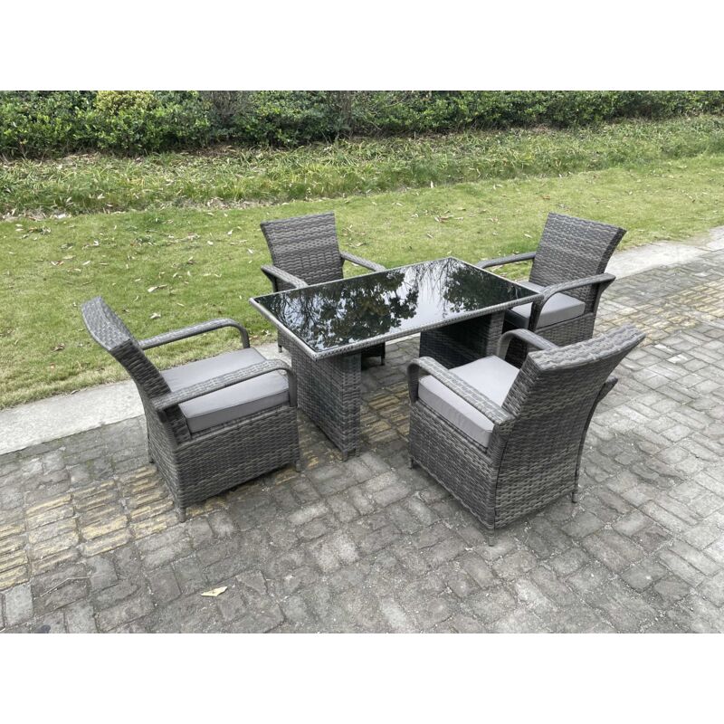 4-Sitz Rattan Gartenmöbel Essplatz Tisch Und Stuhl Sets pe Wicker Patio Outdoor 4 Stühle Schwarz Gehärtetes Glas Tisch - Fimous