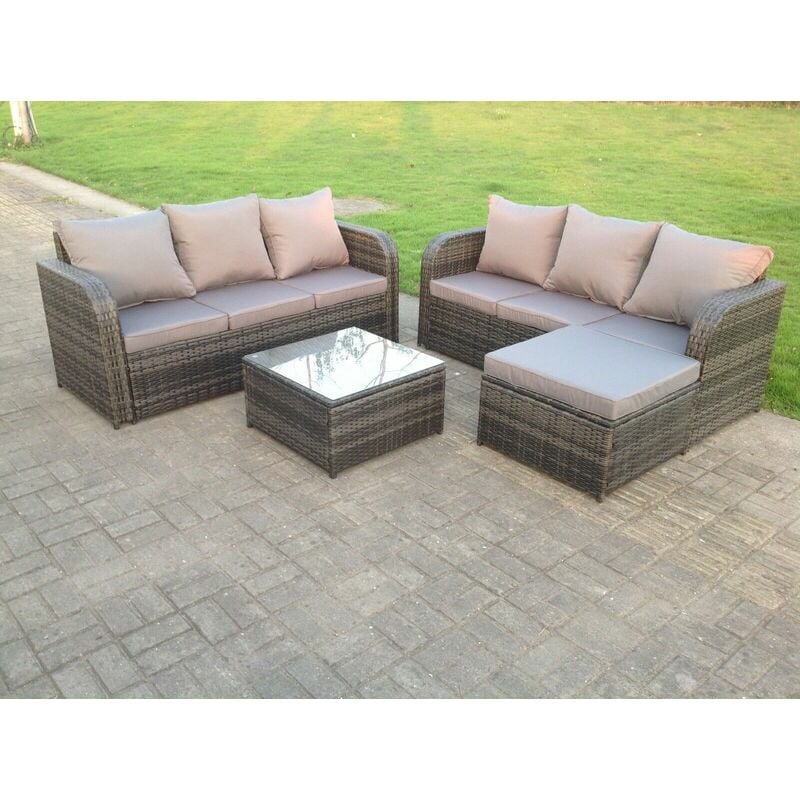 Fimous Outdoor Gartenmöbel Set 8-Sitzer Polyrattan Garten Sofa Balkonmöbel Sitzgruppe mit Hocker,Armstuhl,Tisch Dunkelgrau Gemischt
