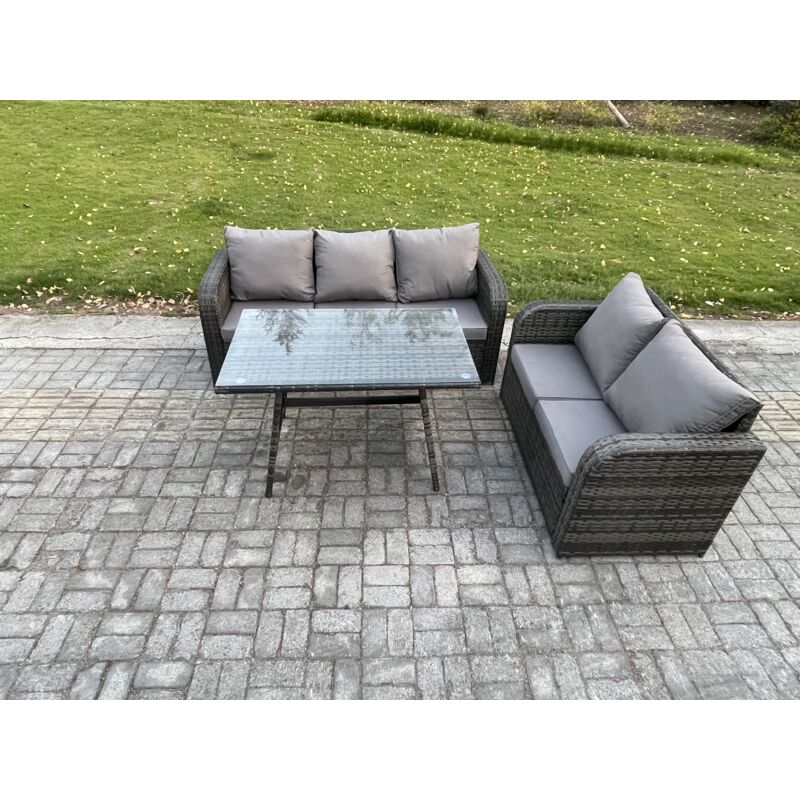 Hoher Rücken Polyrattan Sofa Set Gartenmöbel Esstisch Set Love Sofa 3-Sitzer Sofa - Fimous